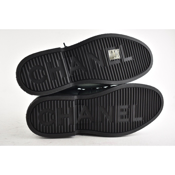 Chanel 18B Green Black Nylon CC Logo Coco Neige Snow Winter Lace Up Tie Boots 42 - Picture 9 of 10